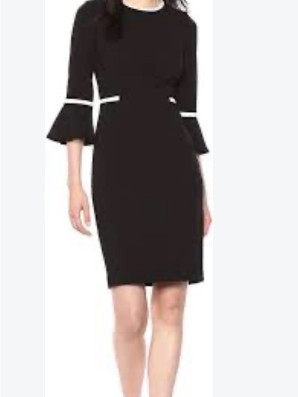 CALVIN KLEIN Black Knit Sheath Dress with Bell Sleeves, 12